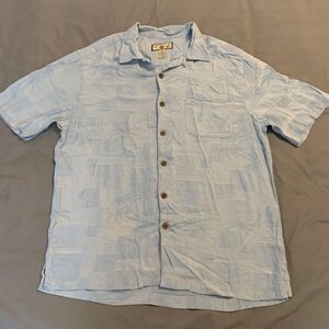 Caribbean Joe Shirt Mens Large Blue Silk Rayon Hawaiian Button Up Short Sleeve